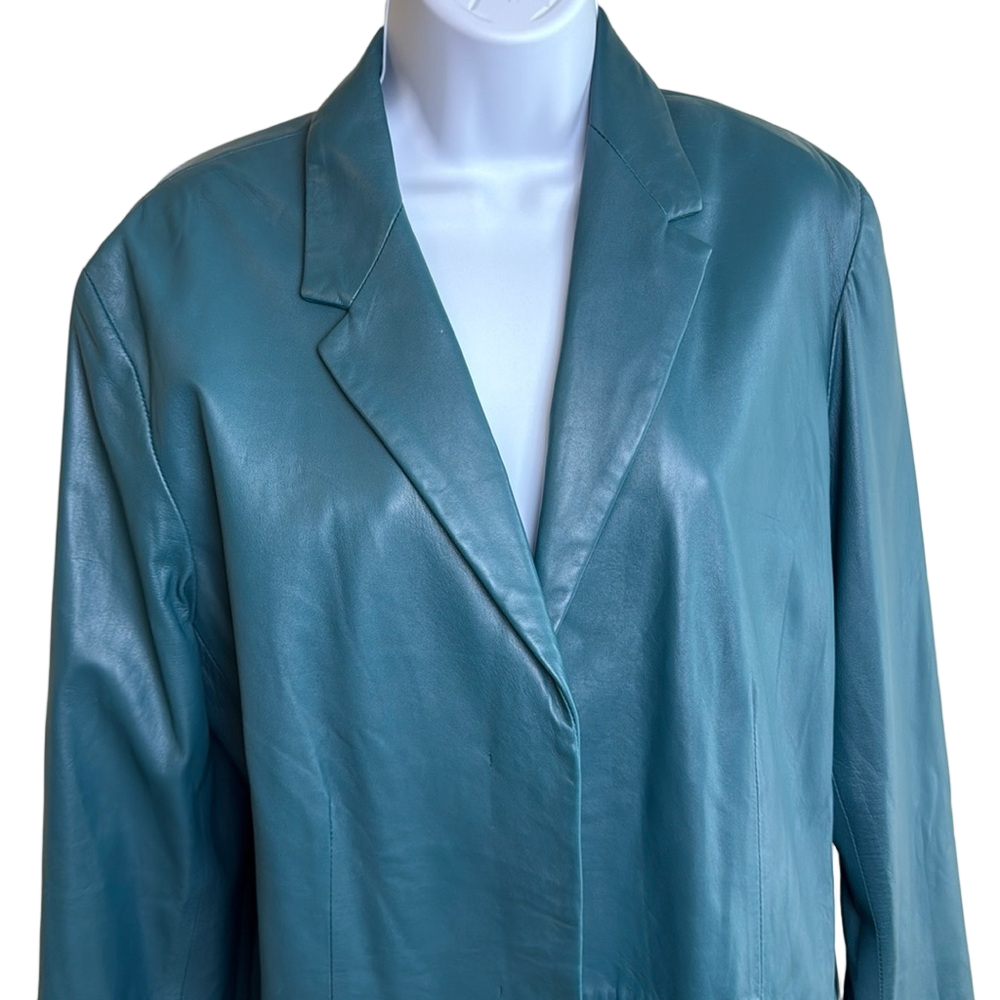Emanuel Ungaro Lambskin Leather Jacket Green Blazer Coat 14 Vintage